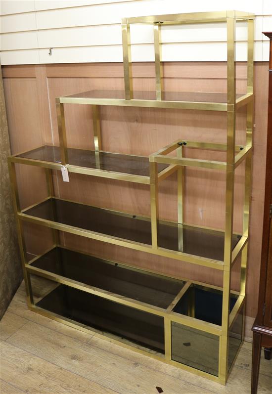 Maison Jansen style brass shelving unit W.170cm